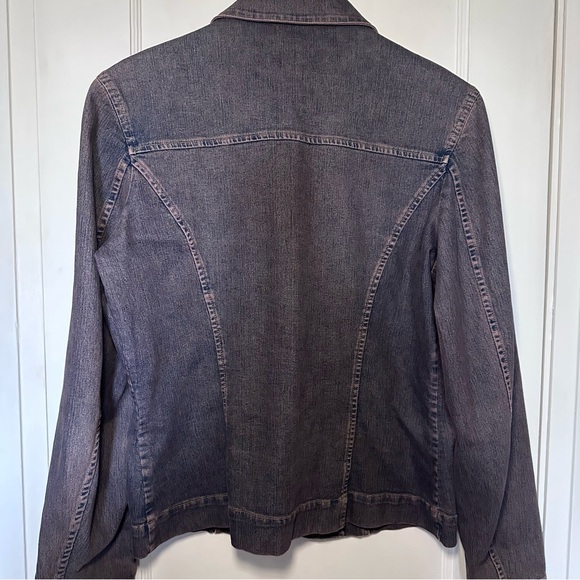 Simon Chang Beaded Button Down Dark Blue & Rust Coloured Denim Jacket, Sz 8 - Picture 10 of 12